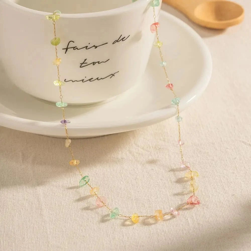 N2275 Colorful Natural Stone Charm Necklace 18K Gold Plated Stainless Steel Non-tarnished Clavicle Chain For Women