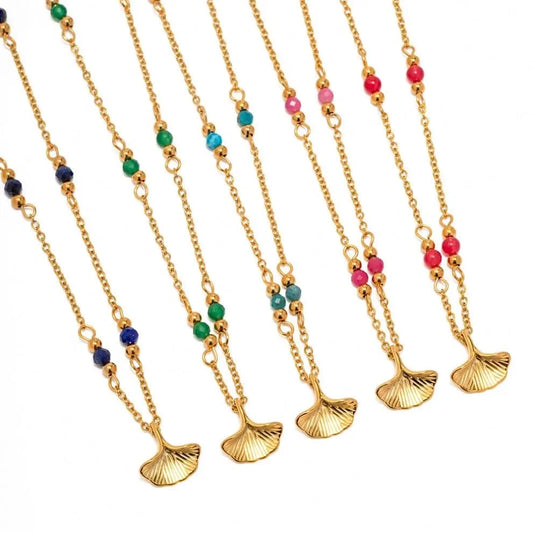 N2325 18K Gold Plated Stainless Steel Jewelry Set Charm Natural Stone Lapis lazuli Leaves Pendant Necklace for Women