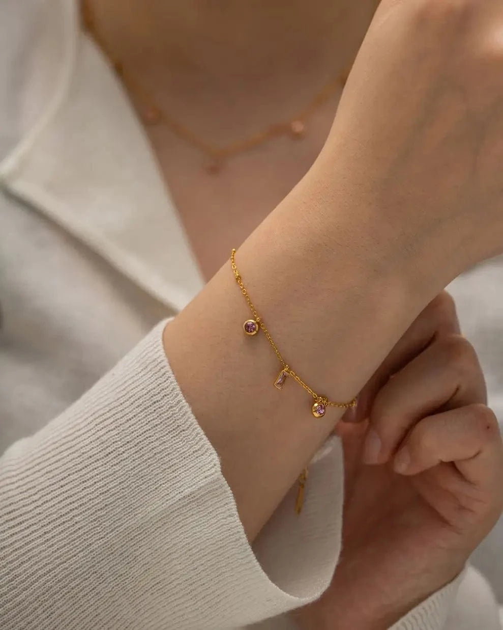 N2336 18K Gold Plated Stainless Steel Bracelet Jewelry Set Dainty Mulit Cubic Zirconia Dainty Choker Necklace Set