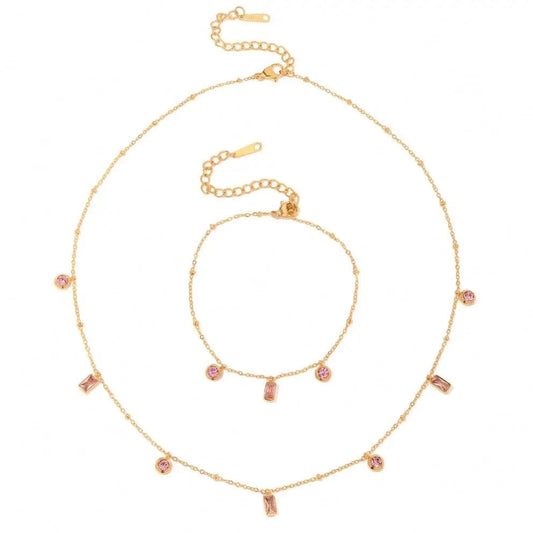 N2336 18K Gold Plated Stainless Steel Bracelet Jewelry Set Dainty Mulit Cubic Zirconia Dainty Choker Necklace Set
