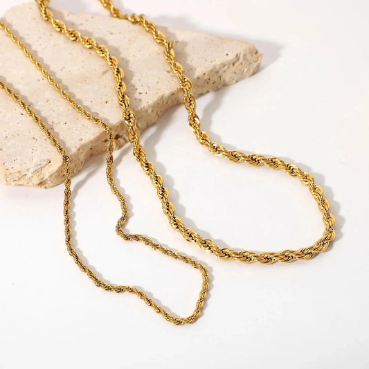 N2465 Dainty PVD 18K Gold Plated Twisted Rope Unisex Chain Necklace Hip Pop Custom Jewelry For Daily