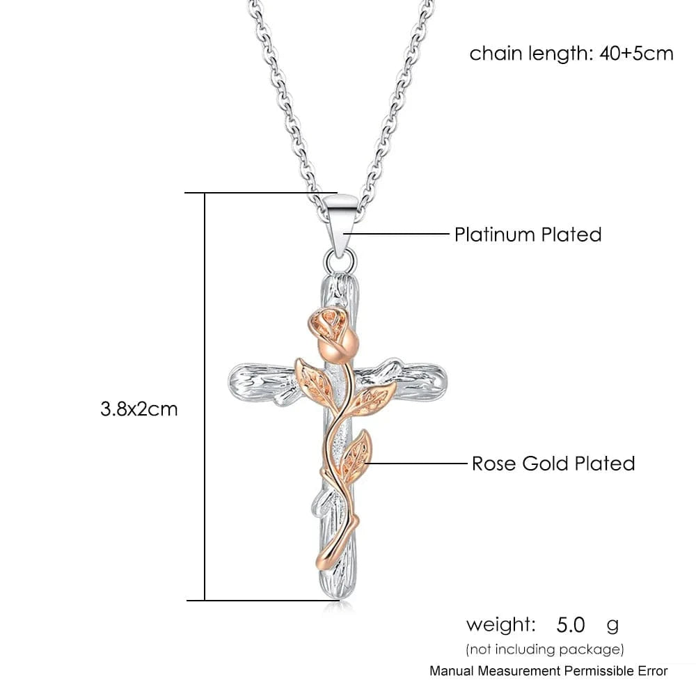 N270 Rose Cross Necklace For Women  Aesthetic Double Color Plated Flower Pendant Choker Chain Christmas Gift Jewelry LAMOON