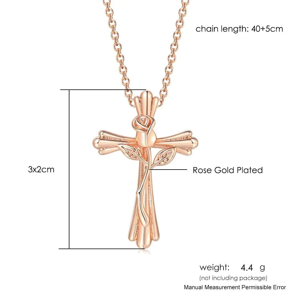 N272 Rose Cross Necklace For Women  Aesthetic Double Color Plated Flower Pendant Choker Chain Christmas Gift Jewelry LAMOON
