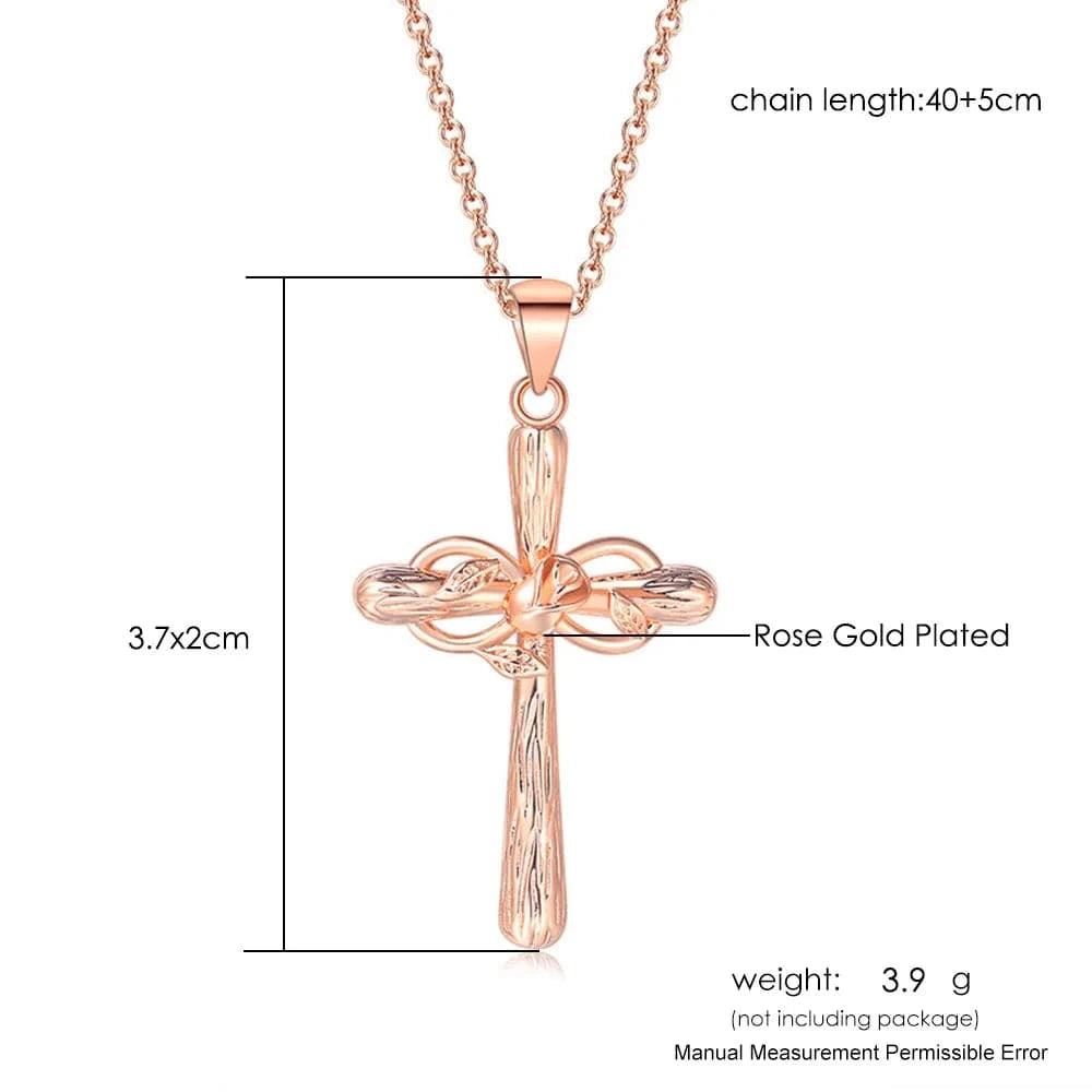 N273 Rose Cross Necklace For Women  Aesthetic Double Color Plated Flower Pendant Choker Chain Christmas Gift Jewelry LAMOON