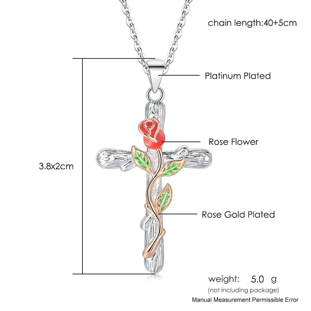 N281 Rose Cross Necklace For Women  Aesthetic Double Color Plated Flower Pendant Choker Chain Christmas Gift Jewelry LAMOON