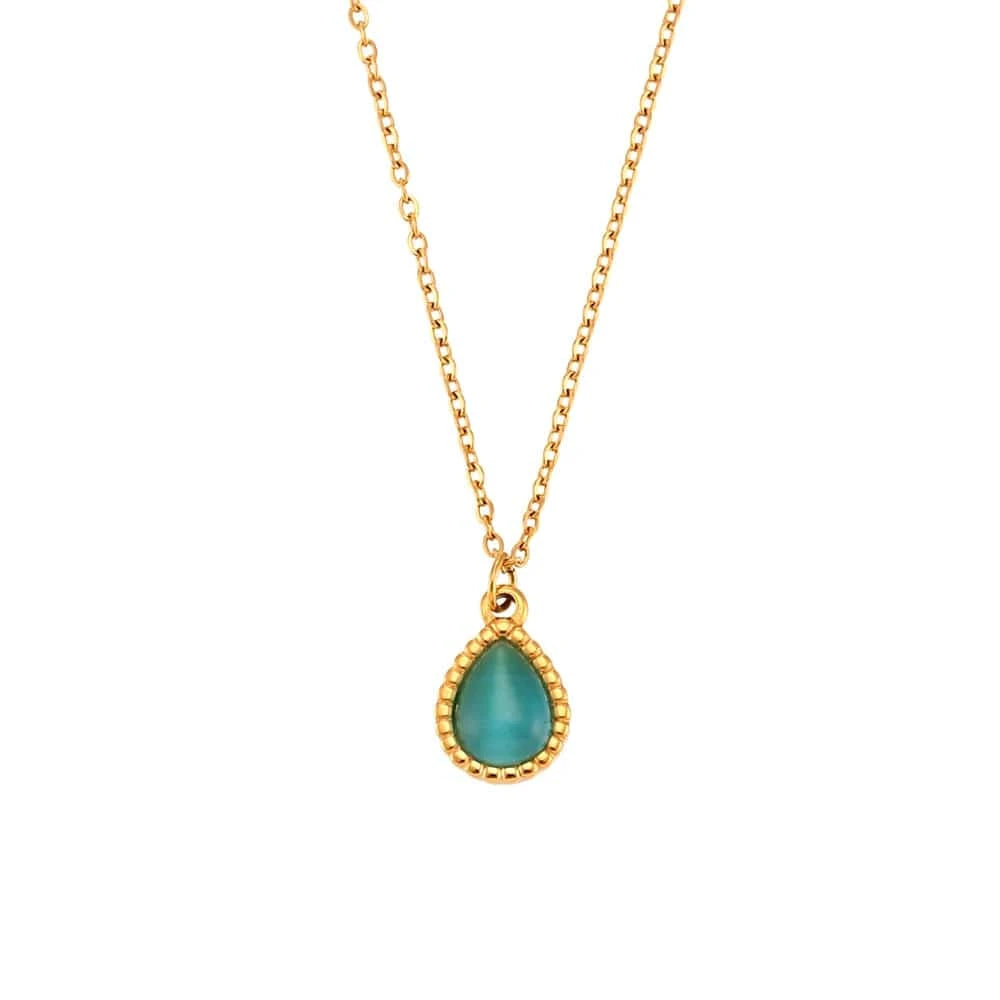 N2969_Blue Colorful Natural Stone Water Drop Opal Pendant Necklace 18k Gold Plated Stainless Steel Necklace Design Jewelry