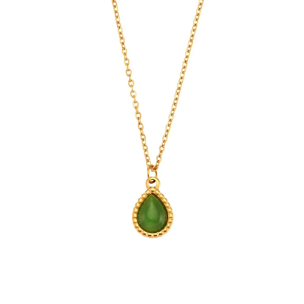 N2969_Green Colorful Natural Stone Water Drop Opal Pendant Necklace 18k Gold Plated Stainless Steel Necklace Design Jewelry