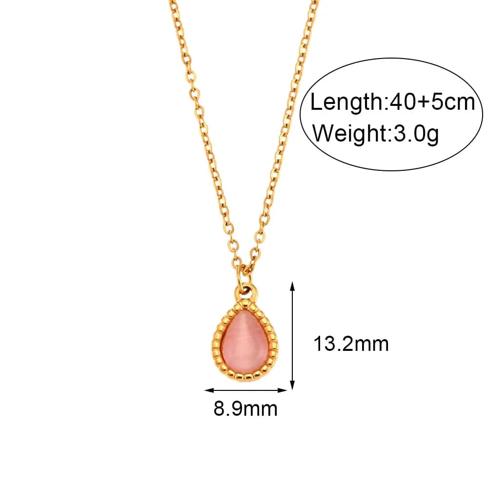 N2969_Pink Colorful Natural Stone Water Drop Opal Pendant Necklace 18k Gold Plated Stainless Steel Necklace Design Jewelry