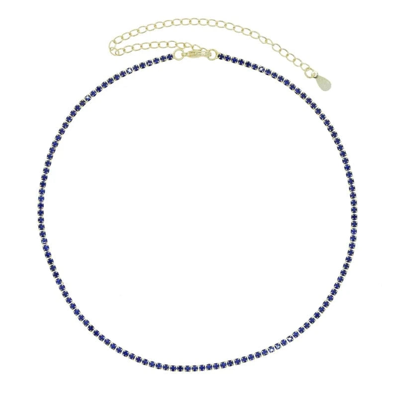 N342-Blue layered necklace thin small tennis cz chain choker 3 colors Gold plated fashion women jewelry
