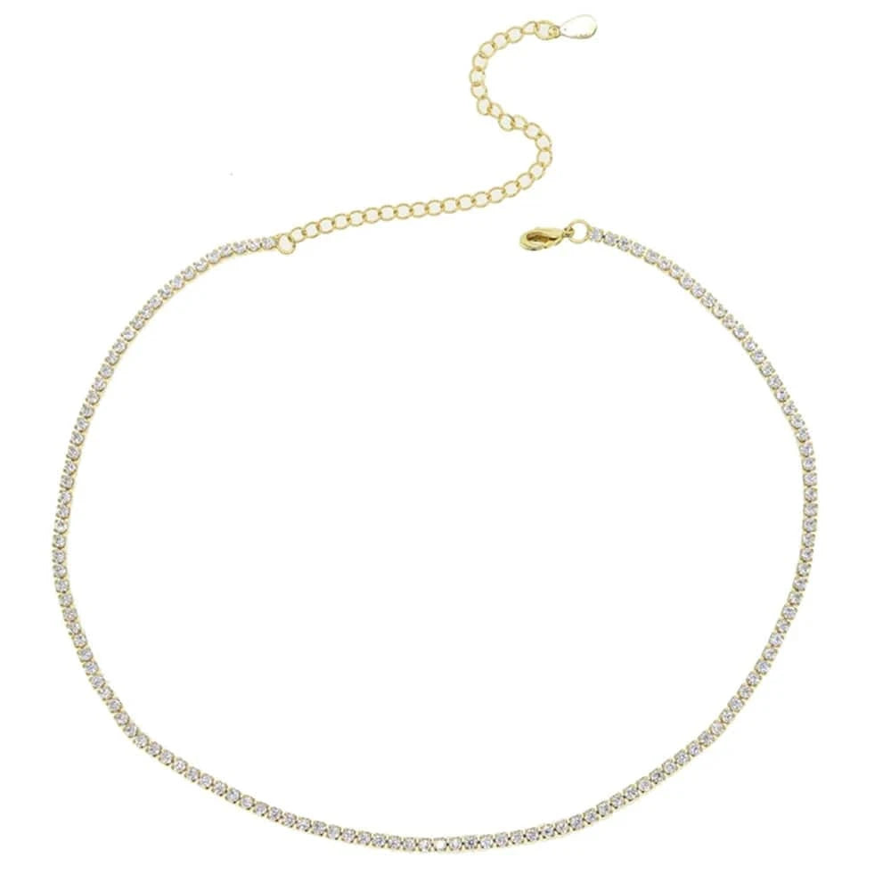 N342-Gold white layered necklace thin small tennis cz chain choker 3 colors Gold plated fashion women jewelry