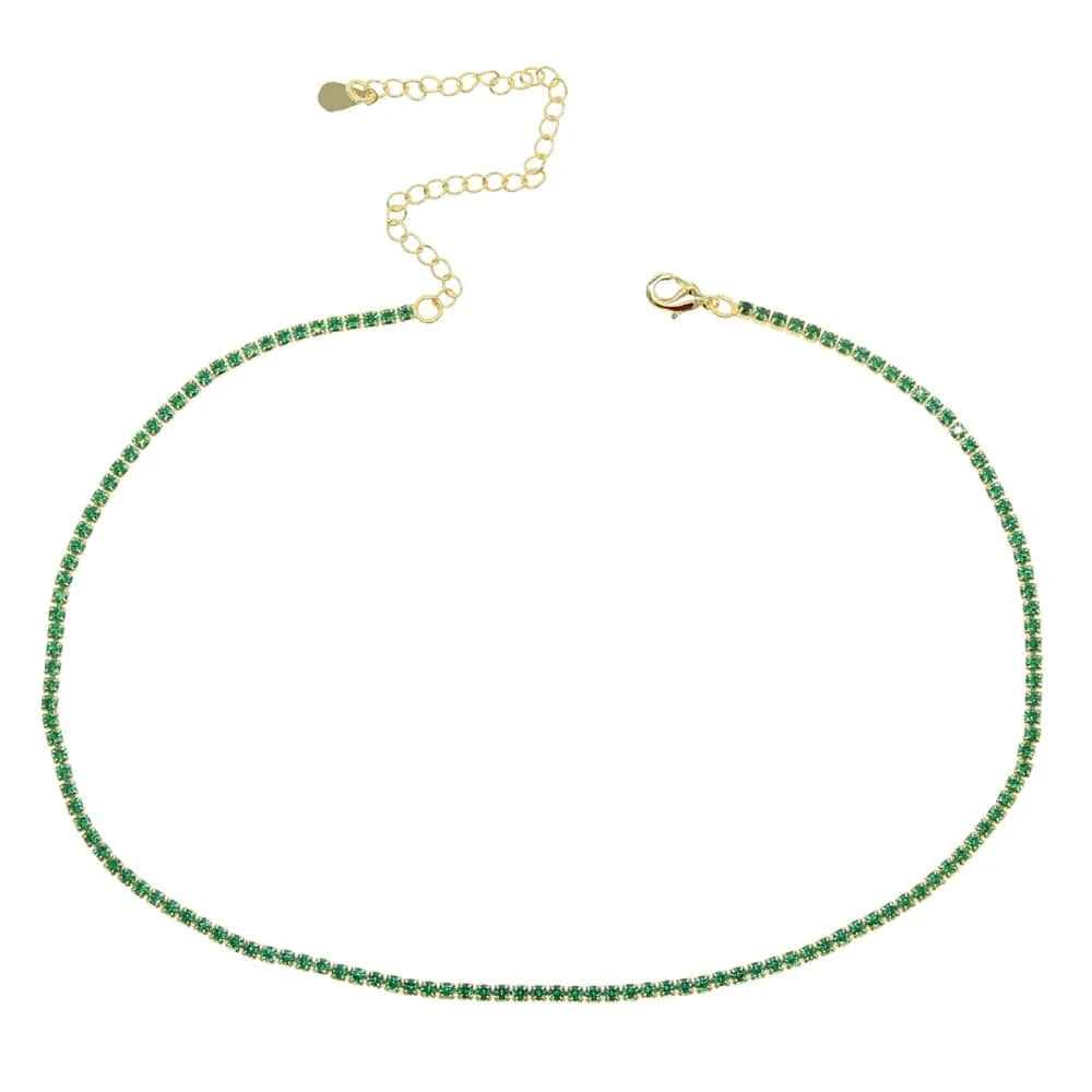 N342-Green layered necklace thin small tennis cz chain choker 3 colors Gold plated fashion women jewelry
