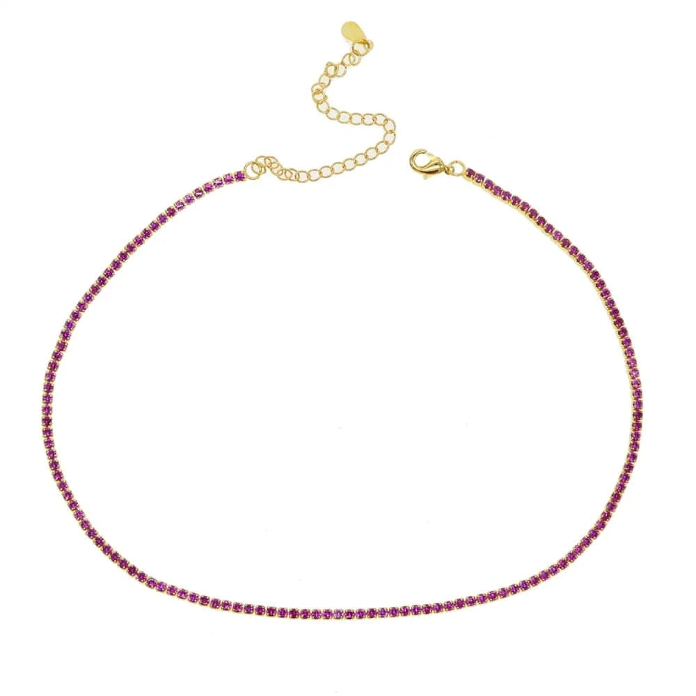 N342-Red layered necklace thin small tennis cz chain choker 3 colors Gold plated fashion women jewelry