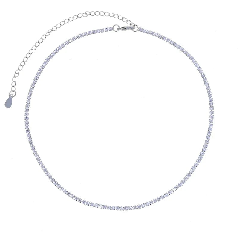 N342-Silver white layered necklace thin small tennis cz chain choker 3 colors Gold plated fashion women jewelry