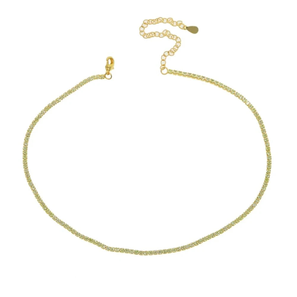 N342-Yellow layered necklace thin small tennis cz chain choker 3 colors Gold plated fashion women jewelry