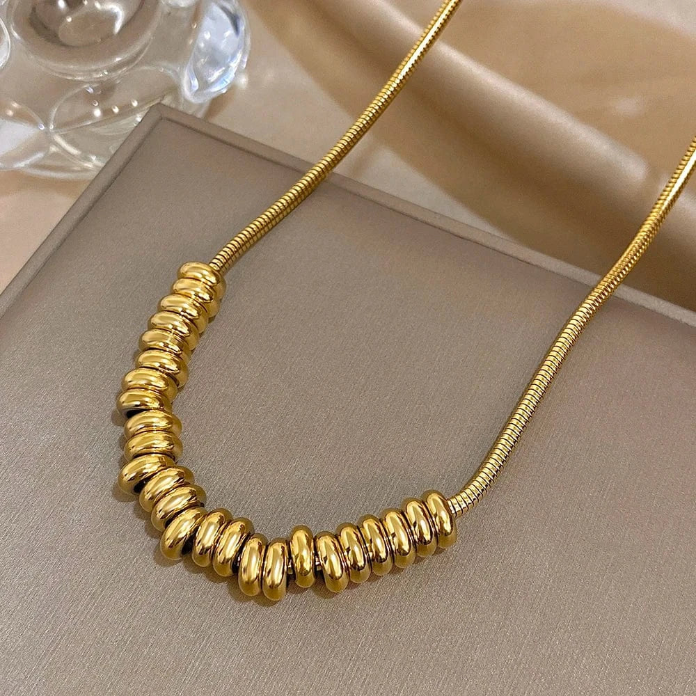 N994456N-001 Flashbuy Gold Color Thick Chain Stainless Steel Necklace for Women Fashion Statement Bead Pendant Party Jewelry Accessory