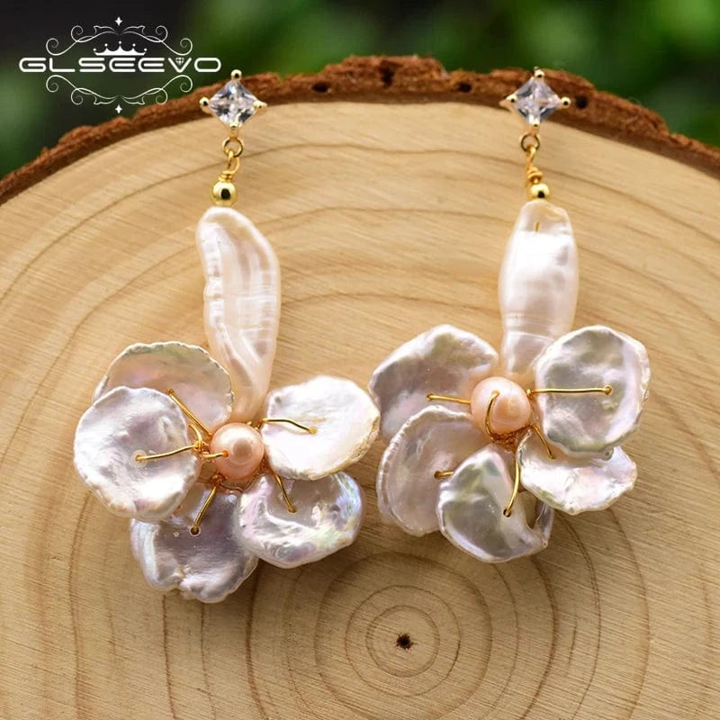 Natural Baroque Pearl Flower Stud Earrings 925 Sterling Silver Stud Earring For Women Handmade Jewelry  earrings bulk