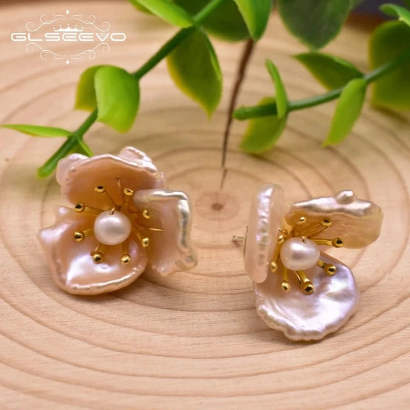 Natural Baroque Pearl Flower Stud Earrings 925 Sterling Silver Stud Earring For Women Handmade Jewelry  earrings bulk