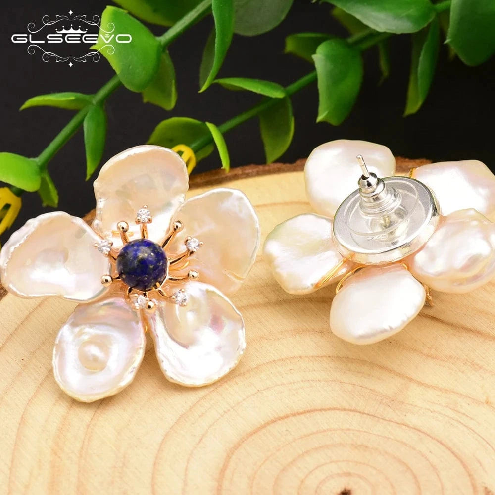 Natural Baroque Pearl Flower Stud Earrings 925 Sterling Silver Stud Earring For Women Handmade Jewelry  earrings bulk