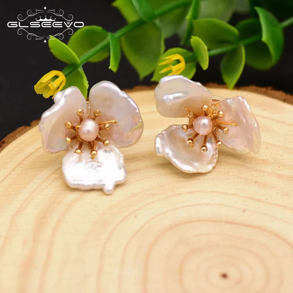 Natural Baroque Pearl Flower Stud Earrings 925 Sterling Silver Stud Earring For Women Handmade Jewelry  earrings bulk
