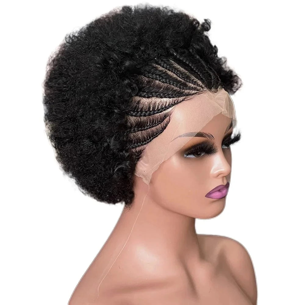 Natural Black# / 8 Inches Cheap braid hair front Perruque Short Pixie Cut Wig Natural Black 13x4 full frontal afro pixie wig For black Women