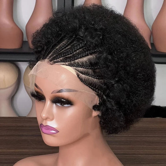 Natural Black# / 8 Inches Cheap braid hair front Perruque Short Pixie Cut Wig Natural Black 13x4 full frontal afro pixie wig For black Women