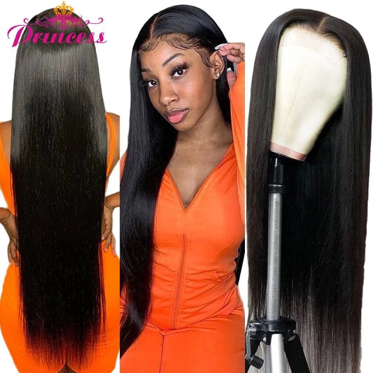 Natural Black / CHINA / 20inches|180 Density|13x4 Princess 13x4/13x6 HD Transparent Lace Front Human Hair Wigs PrePlucked 4x4 Closure Wig Brazilian Straight Lace Frontal Wig