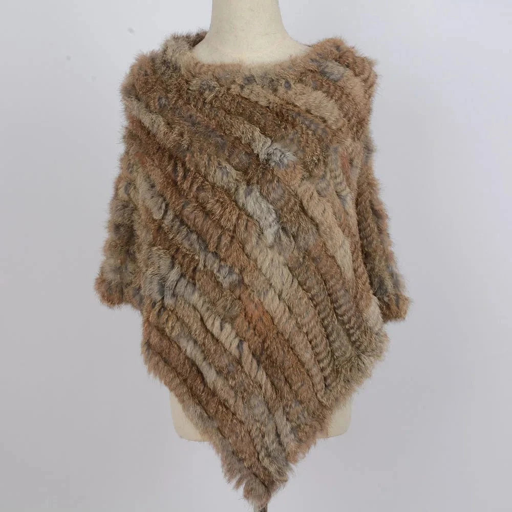 Natural Brown Various Colors Fur Poncho Stretchy Soft Knitted  Rex Rabbit Fur Shawls for Lady