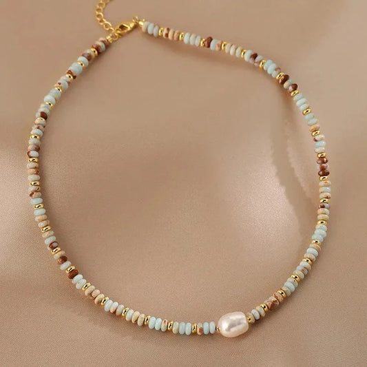 Natural colored Shoushan stone pearl necklace women's autumn winter fashion luxury collarbone chain necklace jewelry wholesale