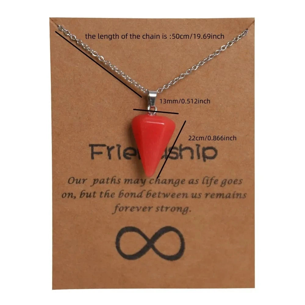 Natural Crystal Agate Luminous Stone Hexagonal Cone Hexagon Prism Pendant Stainless Steel Card Necklace Moonstone Necklace