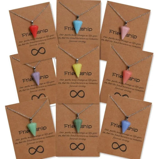 Natural Crystal Agate Luminous Stone Hexagonal Cone Hexagon Prism Pendant Stainless Steel Card Necklace Moonstone Necklace