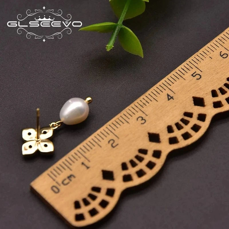 Natural freshwater pearl drop earrings 925 sterling silver ear pin emerald earrings for women vintage classy luxury fine jewelry