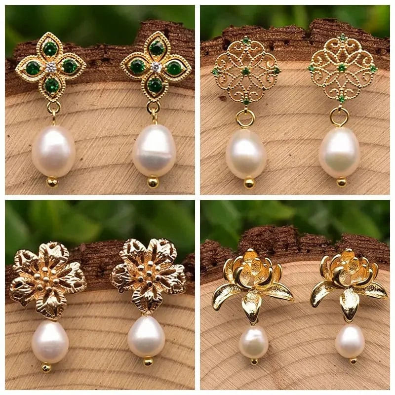 Natural freshwater pearl drop earrings 925 sterling silver ear pin emerald earrings for women vintage classy luxury fine jewelry