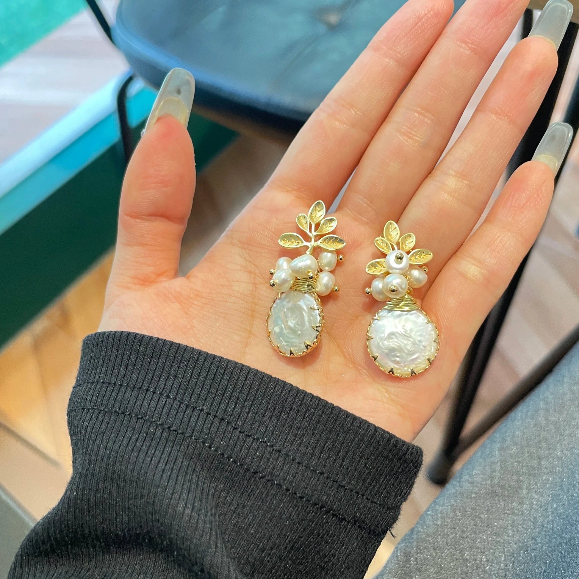 Natural Freshwater Pearl Drop Earrings For Women Bridal Baroque Statement Luxury Flower Dangle Earrings Fine Jewelry