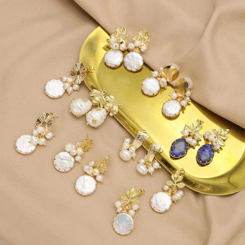 Natural Freshwater Pearl Drop Earrings For Women Bridal Baroque Statement Luxury Flower Dangle Earrings Fine Jewelry