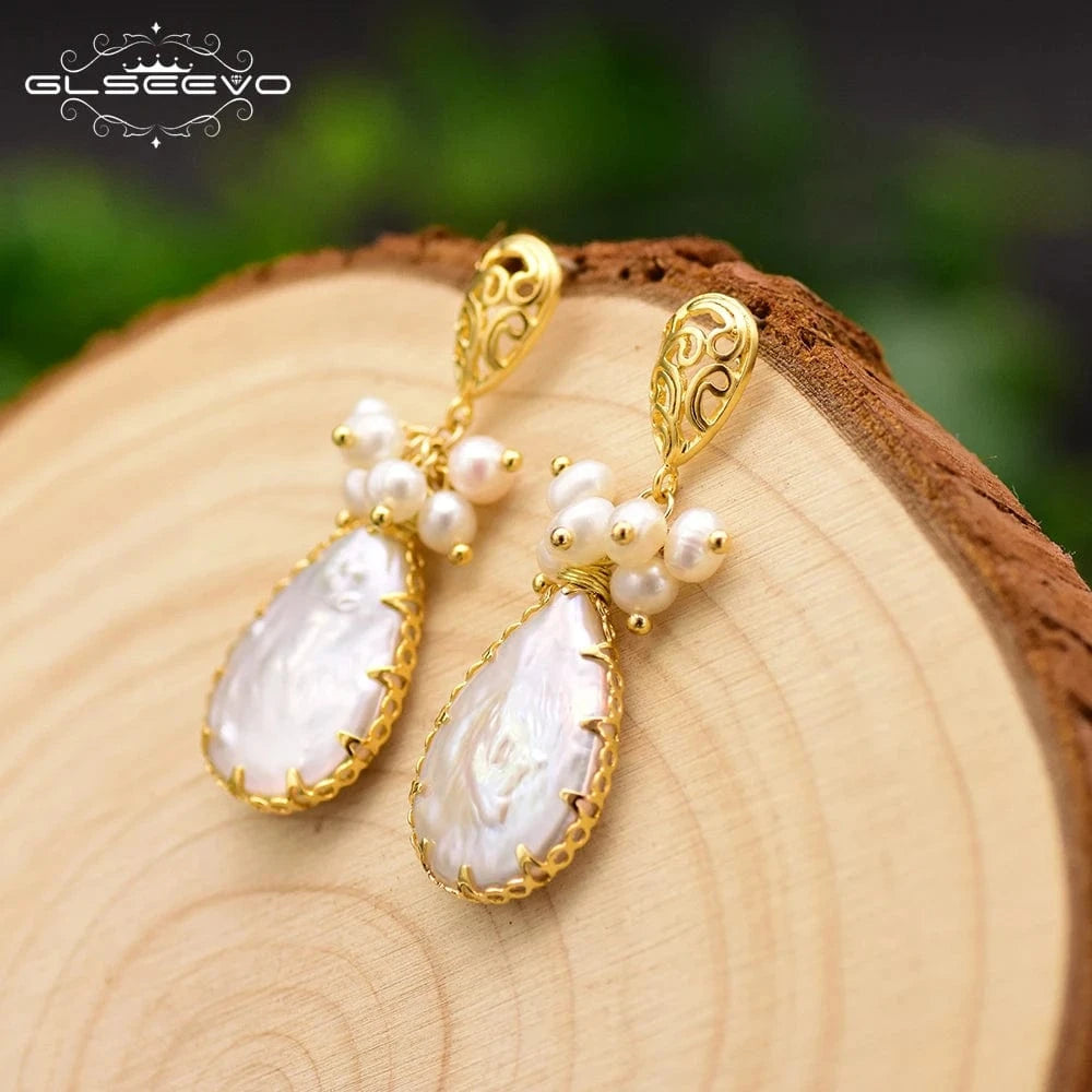 Natural Freshwater Pearl Drop Earrings For Women Bridal Baroque Statement Luxury Flower Dangle Earrings Fine Jewelry