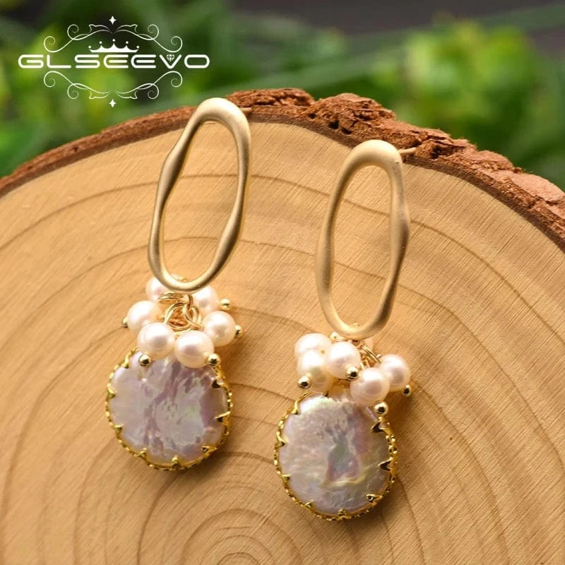 Natural Freshwater Pearl Drop Earrings For Women Bridal Baroque Statement Luxury Flower Dangle Earrings Fine Jewelry