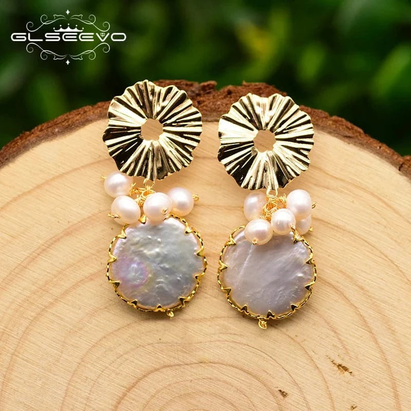 Natural Freshwater Pearl Drop Earrings For Women Bridal Baroque Statement Luxury Flower Dangle Earrings Fine Jewelry