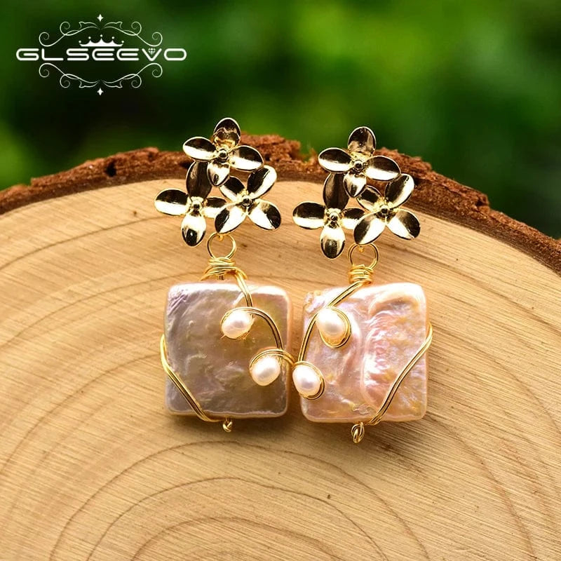 Natural Freshwater Pearl Drop Earrings For Women Bridal Baroque Statement Luxury Flower Dangle Earrings Fine Jewelry