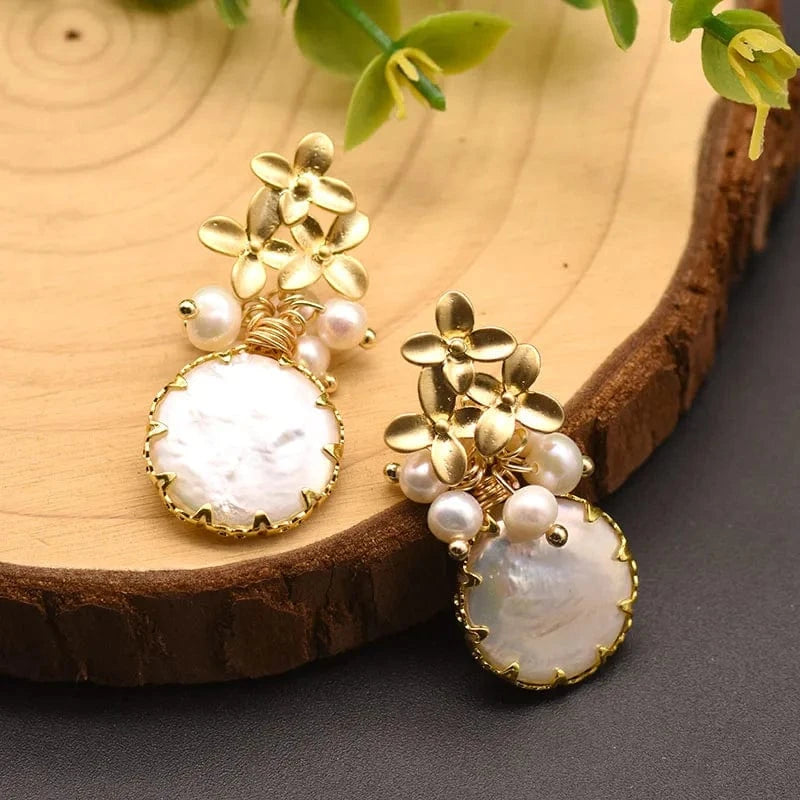 Natural Freshwater Pearl Drop Earrings For Women Bridal Baroque Statement Luxury Flower Dangle Earrings Fine Jewelry