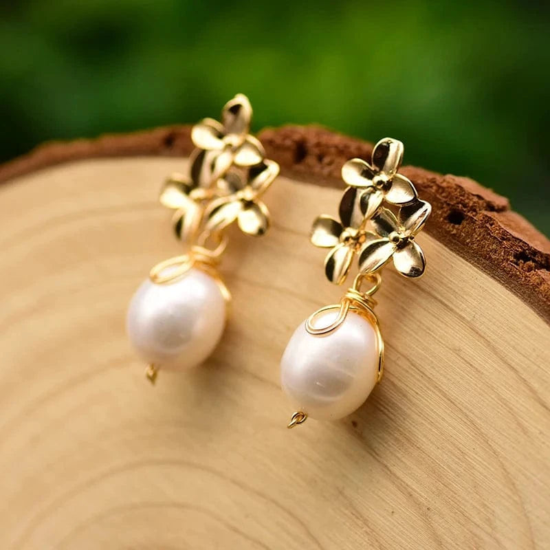 Natural Freshwater Pearl Drop Earrings For Women Bridal Baroque Statement Luxury Flower Dangle Earrings Fine Jewelry