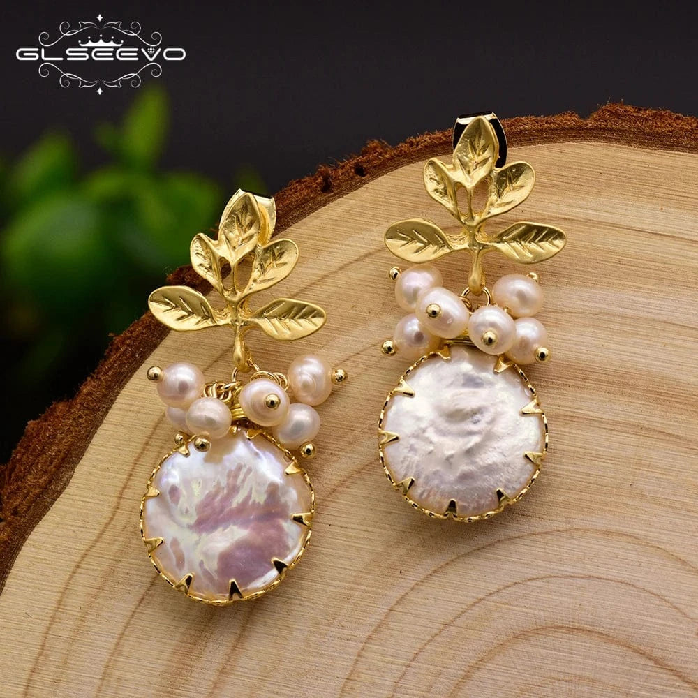 Natural Freshwater Pearl Drop Earrings For Women Bridal Baroque Statement Luxury Flower Dangle Earrings Fine Jewelry