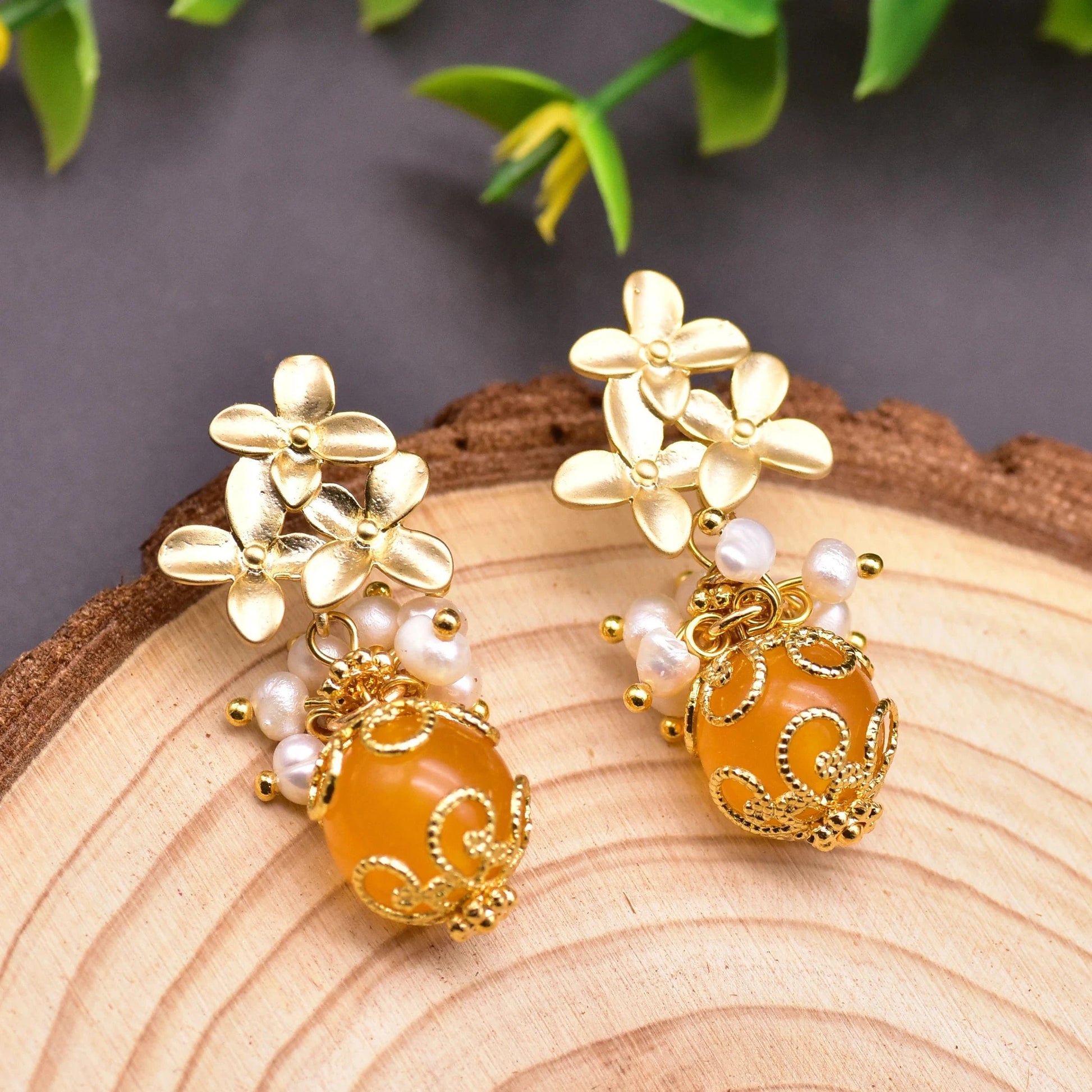 Natural Freshwater Pearl Drop Earrings For Women Bridal Baroque Statement Luxury Flower Dangle Earrings Fine Jewelry