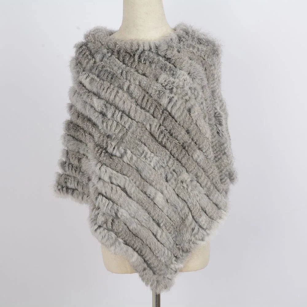 Natural Grey Various Colors Fur Poncho Stretchy Soft Knitted  Rex Rabbit Fur Shawls for Lady