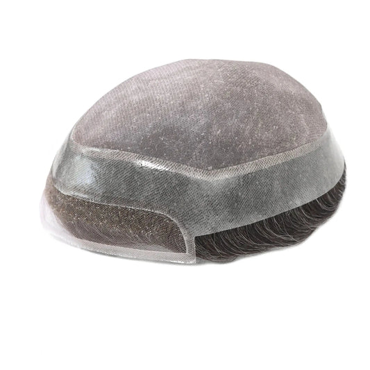 Natural Looking Hairline Male Hairpieces Front Lace Top Mono Around Pu100% Human Hair Toupee For Men