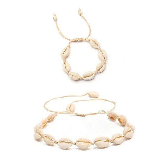Natural Shell Anklet Bracelet Necklace Handmade Beach Foot Jewelry Adjustable Boho Beaded Anklet for Women and Girls