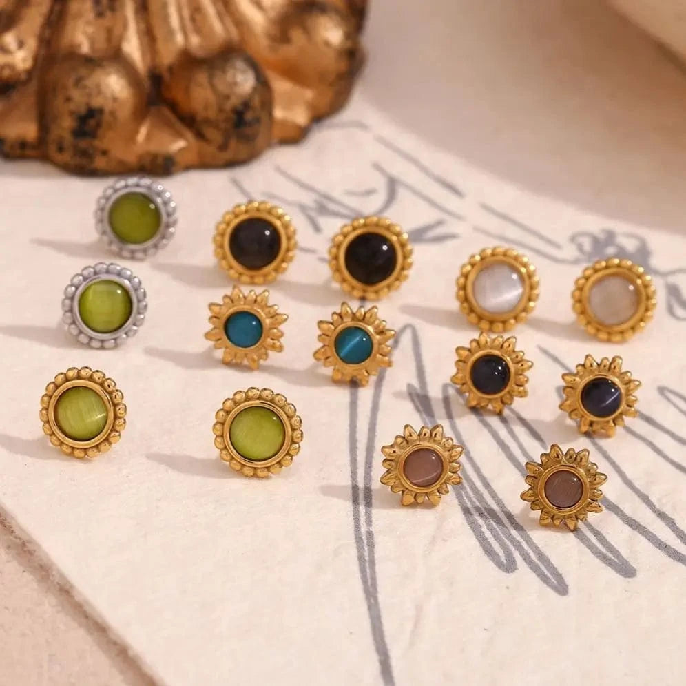 Natural Stone Earrings Set Colorful Gemstone Statement Jewelry Set Gold Plated Stainless Steel Jewelry Set