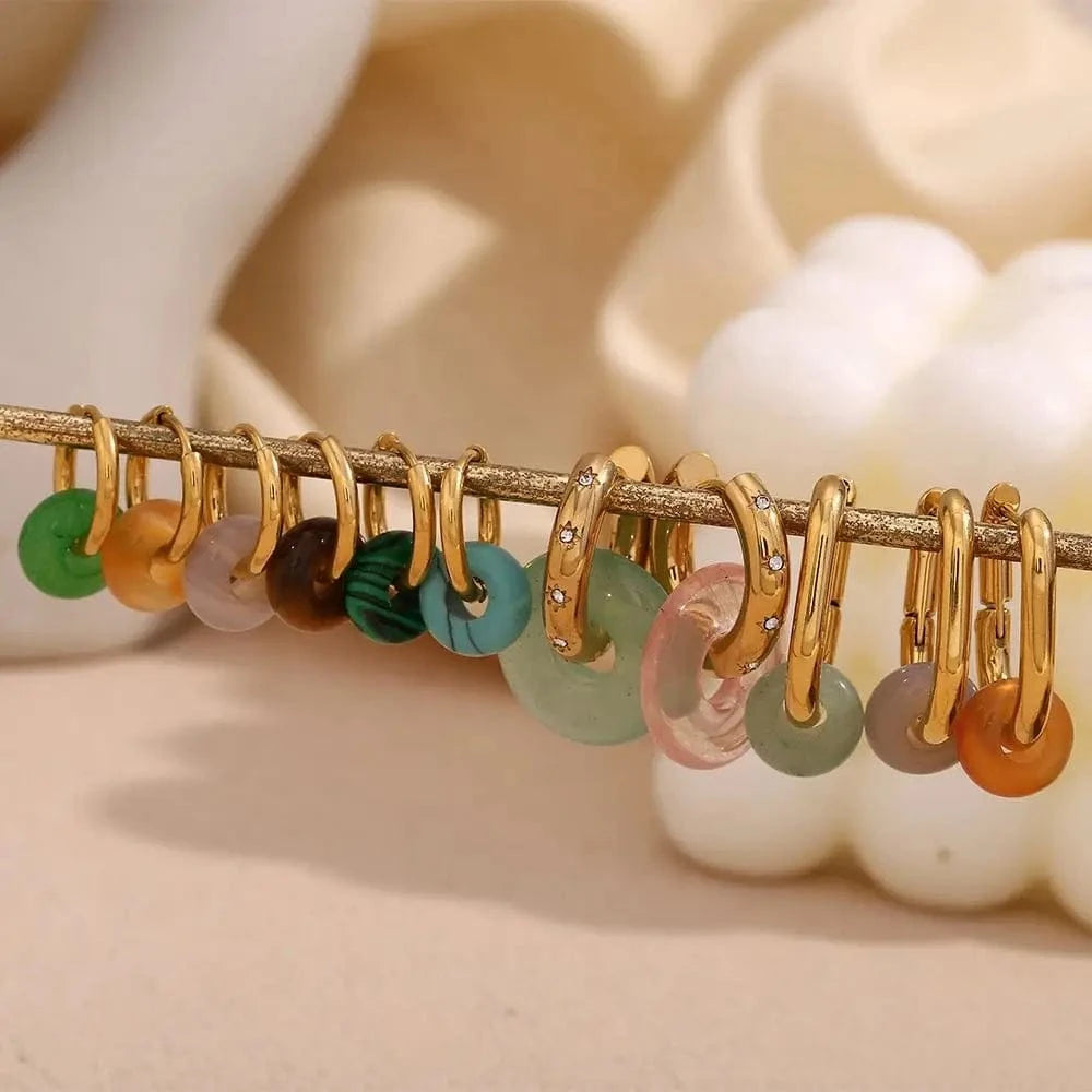 Natural Stone Earrings Set Colorful Gemstone Statement Jewelry Set Gold Plated Stainless Steel Jewelry Set