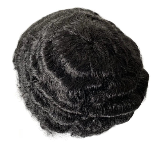 Natural wigs for man black hand tied french lace topper 15 mm afro wave 8x10 men toupee human hair in stock