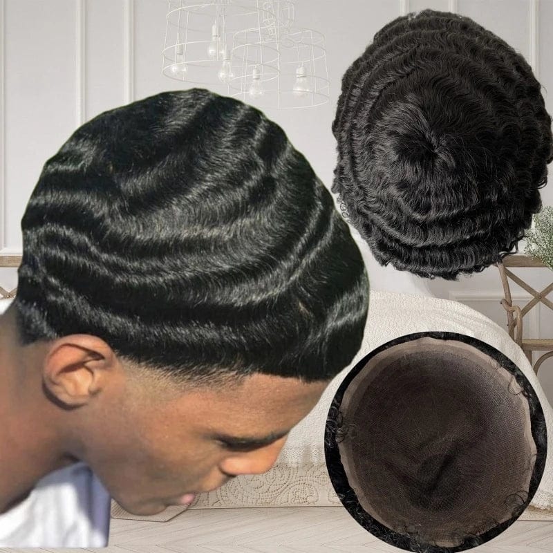 Natural wigs for man black hand tied french lace topper 15 mm afro wave 8x10 men toupee human hair in stock