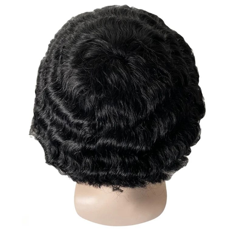 Natural wigs for man black hand tied french lace topper 15 mm afro wave 8x10 men toupee human hair in stock